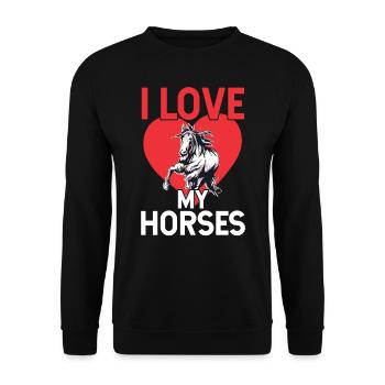 I love my horses riders horse riding - Unisex Sweatshirt - black - Front - Alina (178cm) & Michal (187cm)