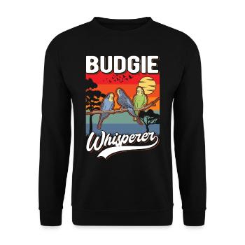 Budgerigar Whisperer Perruche Whisperer Welli - Sweat-shirt Unisexe - noir - Devant - Alina (178cm) & Michal (187cm)