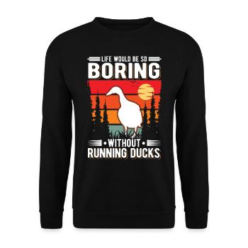 Running Gift Running Duck Bottle Duck - Unisex Sweatshirt - black - Front - Alina (178cm) & Michal (187cm)
