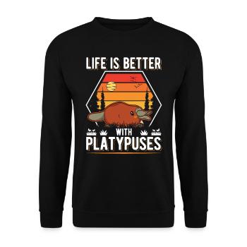 Life is better with Platypuses Schnabeltier - Unisex Sweatshirt - black - Front - Alina (178cm) & Michal (187cm)