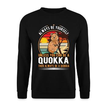 Quokka Geschenk Kurzschwanzkänguru - Unisex Pullover - Schwarz - Vorne - Alina (178cm) & Michal (187cm)
