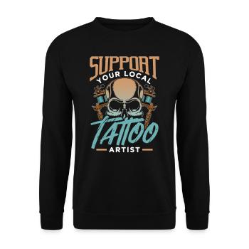 Soutenez votre tatoueur local tatoueur - Sweat-shirt Unisexe - noir - Devant - Alina (178cm) & Michal (187cm)