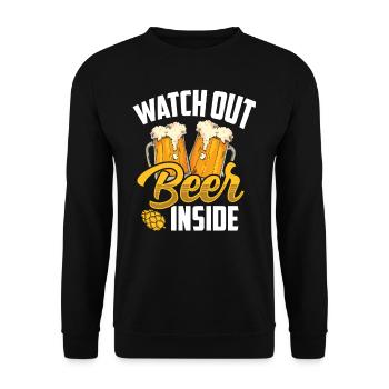 Vorsicht Bier Drinnen Trinken Beer Inside Trinker - Unisex Pullover - Schwarz - Vorne - Alina (178cm) & Michal (187cm)