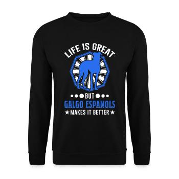 Galgo Espanol Geschenk Spanischer Windhund - Unisex Pullover - Schwarz - Vorne - Alina (178cm) & Michal (187cm)