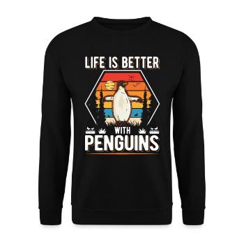 Life is better with Penguins Penguin - Unisex Sweatshirt - black - Front - Alina (178cm) & Michal (187cm)