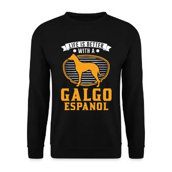 Life is better with a Galgo Espanol - Unisex Sweatshirt - black - Front - Alina (178cm) & Michal (187cm)