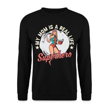 Meine Mutter Ist Eine Echte Superheldin Mami Mama - Unisex Pullover - Schwarz - Vorne - Alina (178cm) & Michal (187cm)