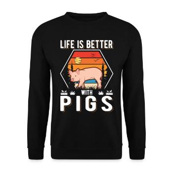 Life is better with Pigs Schweine - Unisex Sweatshirt - black - Front - Alina (178cm) & Michal (187cm)