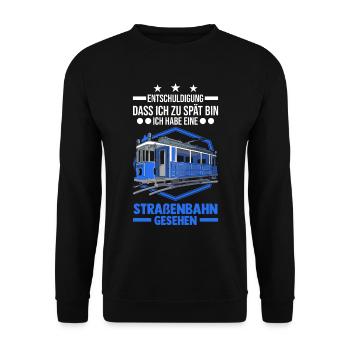 Straßenbahn Geschenk Straßenbahnfahrer Tram S-Bahn - Unisex Pullover - Schwarz - Vorne - Alina (178cm) & Michal (187cm)
