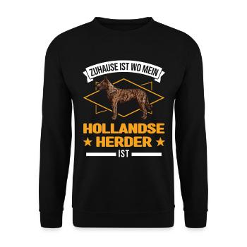 Zuhause ist wo mein Hollandse Herder ist - Unisex Pullover - Schwarz - Vorne - Alina (178cm) & Michal (187cm)