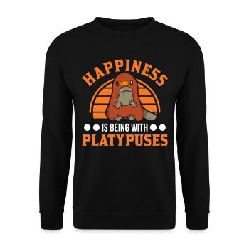 Happiness is being with Platypuses Schnabeltier - Unisex Sweatshirt - black - Front - Alina (178cm) & Michal (187cm)