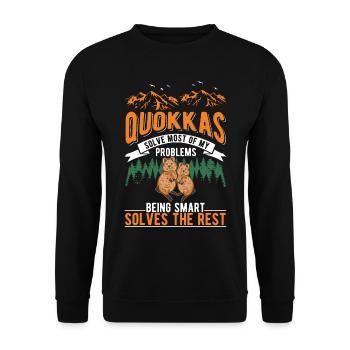 Quokka Geschenk Kurzschwanzkänguru - Unisex Pullover - Schwarz - Vorne - Alina (178cm) & Michal (187cm)