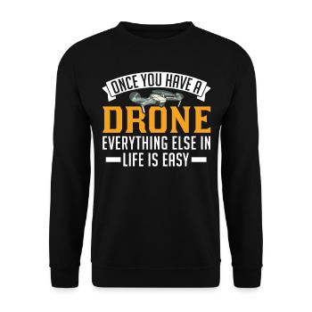 Drohne Geschenk Quadrocopter Drohnenpilot - Unisex Pullover - Schwarz - Vorne - Alina (178cm) & Michal (187cm)