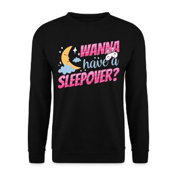 Lust Auf Eine Übernachtung? Übernachten Party Süß - Unisex Pullover - Schwarz - Vorne - Alina (178cm) & Michal (187cm)