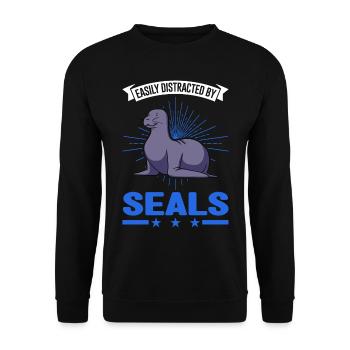 Easily distracted by Seals Sea Lion Robbe - Unisex Pullover - Schwarz - Vorne - Alina (178cm) & Michal (187cm)