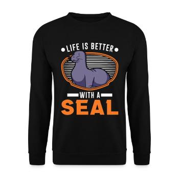 Life is better with a Seal Robbe - Unisex Sweatshirt - black - Front - Alina (178cm) & Michal (187cm)