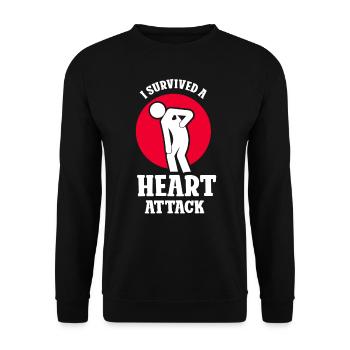 Ich Habe Einen Herzinfarkt Überlebt Herzanfall - Unisex Pullover - Schwarz - Vorne - Alina (178cm) & Michal (187cm)