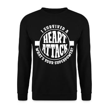 Ich Habe Einen Herzinfarkt Überlebt Herzanfall - Unisex Pullover - Schwarz - Vorne - Alina (178cm) & Michal (187cm)