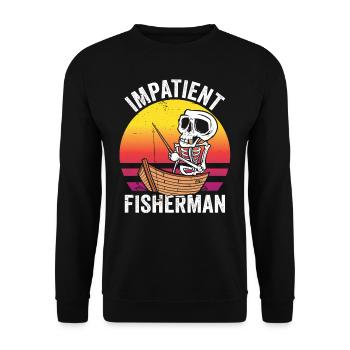 Ungeduldiger Fischer Fischen Angeln Angler - Unisex Pullover - Schwarz - Vorne - Alina (178cm) & Michal (187cm)
