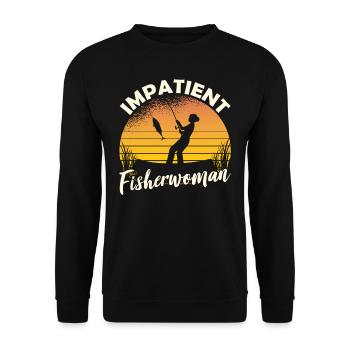 Ungeduldige Fischerin Angeln Fischer Fischen - Unisex Pullover - Schwarz - Vorne - Alina (178cm) & Michal (187cm)