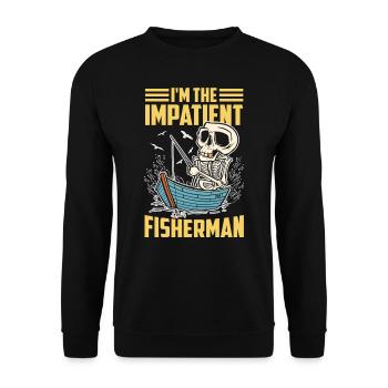 Ich Bin Der Ungeduldige Fischer Fischen Angeln - Unisex Pullover - Schwarz - Vorne - Alina (178cm) & Michal (187cm)