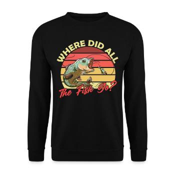 Wo Sind Die Ganzen Fische Hin? Fischen Fischer - Unisex Pullover - Schwarz - Vorne - Alina (178cm) & Michal (187cm)