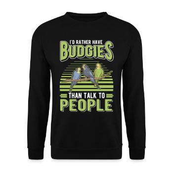 Budgerigar Gift Welli Parakeet - Unisex Sweatshirt - black - Front - Alina (178cm) & Michal (187cm)
