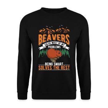Biber Geschenk Biberdamm - Unisex Pullover - Schwarz - Vorne - Alina (178cm) & Michal (187cm)