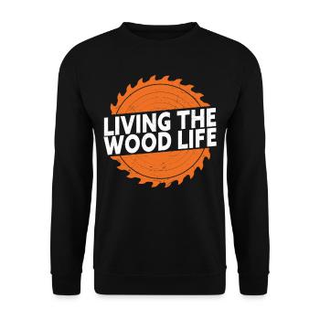 Das Holz Leben Holzhauer Holzarbeit Holzarbeiter - Unisex Pullover - Schwarz - Vorne - Alina (178cm) & Michal (187cm)