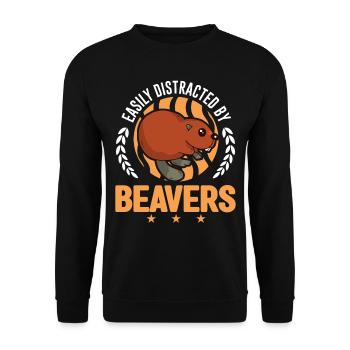 Easily distracted by Beavers Beaver - Unisex Sweatshirt - black - Front - Alina (178cm) & Michal (187cm)
