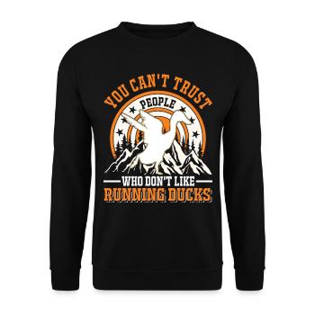 Indian Running Gift Running Duck - Unisex Sweatshirt - black - Front - Alina (178cm) & Michal (187cm)