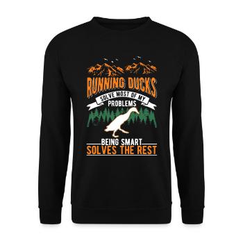 Indian Running Gift Running Duck - Unisex Sweatshirt - black - Front - Alina (178cm) & Michal (187cm)
