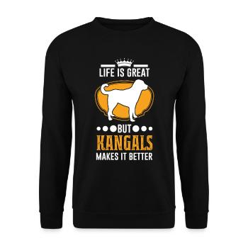 La vie est géniale Mais Kangals la rend meilleure - Sweat-shirt Unisexe - noir - Devant - Alina (178cm) & Michal (187cm)