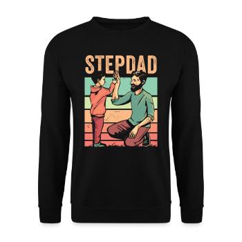 Stiefvater Stiefpapa Stepdad Vatertag - Unisex Pullover - Schwarz - Vorne - Alina (178cm) & Michal (187cm)