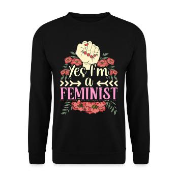 Ja Ich Bin Ein Feminist Feministisch Feminismus - Unisex Pullover - Schwarz - Vorne - Alina (178cm) & Michal (187cm)
