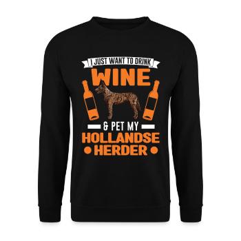 Hollandse Herder und Wein - Unisex Pullover - Schwarz - Vorne - Alina (178cm) & Michal (187cm)