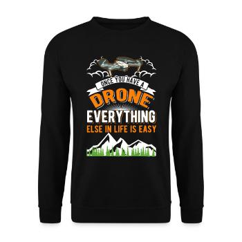Drohne Drohnenpilot Quadrocopter - Unisex Pullover - Schwarz - Vorne - Alina (178cm) & Michal (187cm)
