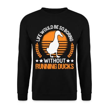 Indian Running Gift Running Duck - Unisex Sweatshirt - black - Front - Alina (178cm) & Michal (187cm)