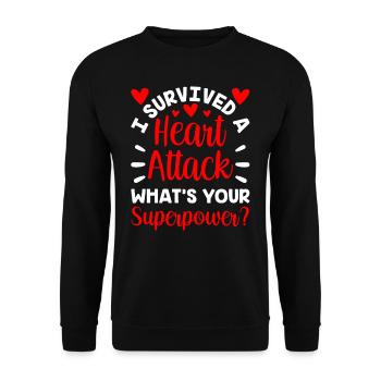 Ich Habe Einen Herzinfarkt Überlebt Herzanfall - Unisex Pullover - Schwarz - Vorne - Alina (178cm) & Michal (187cm)