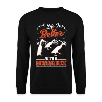 Life is better with a Running Duck Laufente - Unisex Sweatshirt - black - Front - Alina (178cm) & Michal (187cm)
