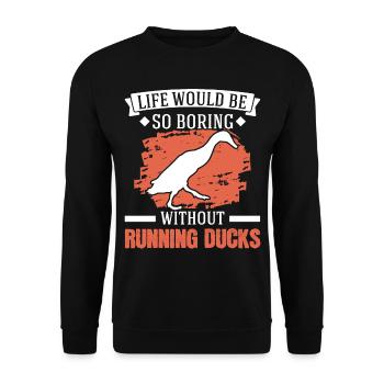 Indian Running Gift Running Duck - Unisex Sweatshirt - black - Front - Alina (178cm) & Michal (187cm)
