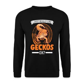 I just really like Geckos Leopardgecko - Unisex Pullover - Schwarz - Vorne - Alina (178cm) & Michal (187cm)