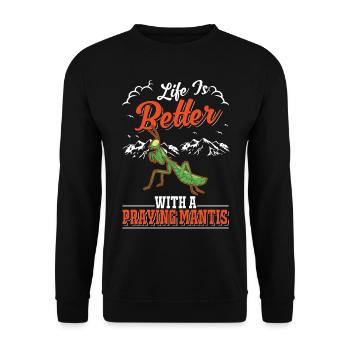 Gottesanbeterin Mantis Fangschrecke - Unisex Pullover - Schwarz - Vorne - Alina (178cm) & Michal (187cm)