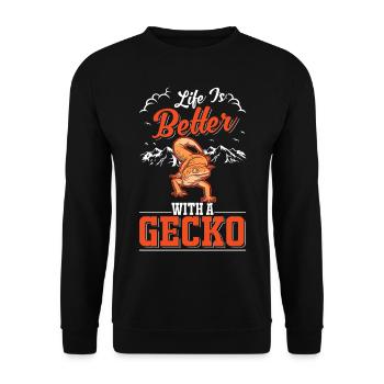 Life is better with a Gecko Leopardgecko - Unisex Pullover - Schwarz - Vorne - Alina (178cm) & Michal (187cm)