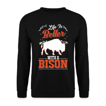 Life is better with a Bison Water Buffalo Buffalo Buffalo - Unisex Sweatshirt - black - Front - Alina (178cm) & Michal (187cm)