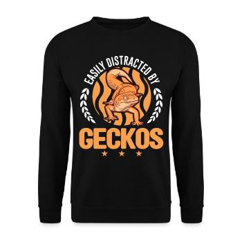 Easily distracted by Geckos Leopardgecko - Unisex Pullover - Schwarz - Vorne - Alina (178cm) & Michal (187cm)