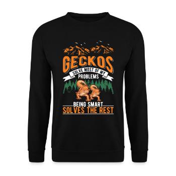 Gecko Geschenk Leopardgecko - Unisex Pullover - Schwarz - Vorne - Alina (178cm) & Michal (187cm)