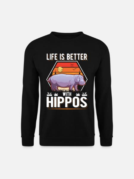 Life is better with a Hippo Nilpferd Flusspferd - Unisex Pullover - Schwarz