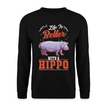 Life is better with a Hippo Nilpferd Flusspferd - Unisex Sweatshirt - black - Front - Alina (178cm) & Michal (187cm)