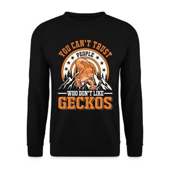 Gecko Geschenk Leopardgecko - Unisex Pullover - Schwarz - Vorne - Alina (178cm) & Michal (187cm)